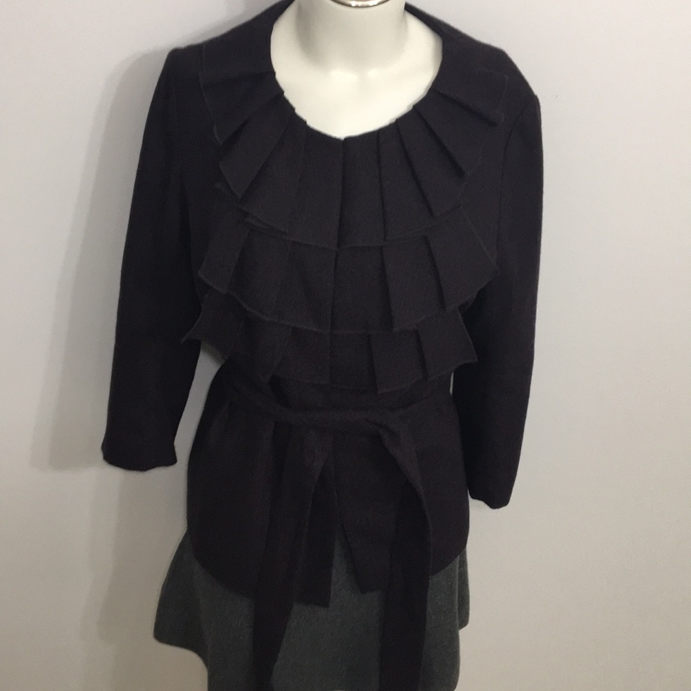 Ann Taylor Loft Vintage Grey Ruffled Jacket 16